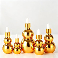Vente en gros de flacons en verre gourd électro-plaqué doré pour cosmétiques, contenants compte-gouttes pour huiles essentielles, 10 ml, 20 ml, 30 ml, 50 ml, 100 ml