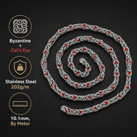 Chaîne byzantine en acier inoxydable, maille œil de chat, perles en pierre rouge, tissage 10 mm, argent, fabrication de bijoux, vente en gros, OEM, sur mesure au mètre