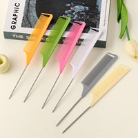 Peigne professionnel à queue de rat en acier inoxydable, à dents fines, pour coiffure, sectionnement, séparation et tapotage, logo personnalisé, vente en gros