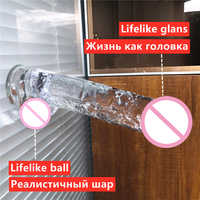 Dildo Transparente Realista de 8.6 Pulgadas con Glande Pequeño, Grueso y Ventosa, Pene Flexible de Gelatina, Juguetes Sexuales