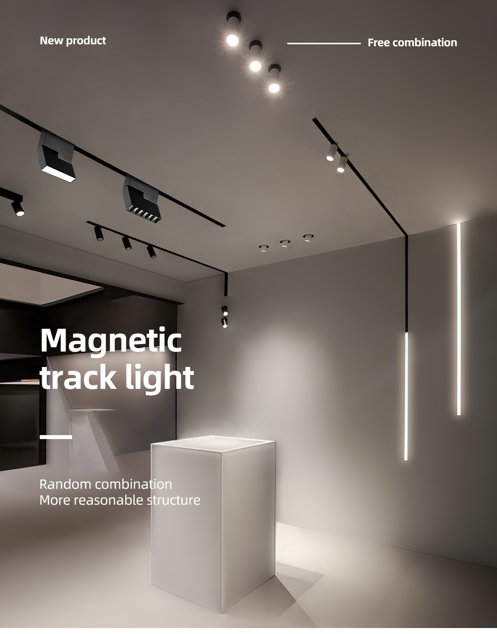 2021 Popular LED Magnetic Track Rail Light 4W 8W 16W 200W Max Surface Pendant Recessed Track Light For Living Room