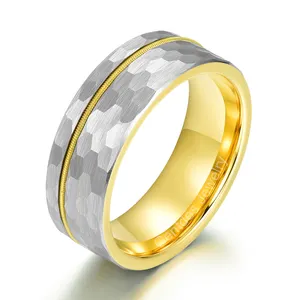 Getdes Jewelry Dropshpping Harmmered 8mm Inlay Gold Guitar String Men Rings Tungsten Ring Wedding Jewelry In Stock