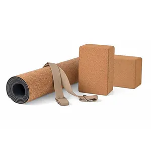 批发有机Joga软木橡胶垫，定制4毫米5毫米厚瑜伽满足环保瑜伽哑光，天然橡胶瑜伽垫软木套装