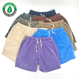 Short en velours côtelé pour hommes en coton biologique avec logo personnalisé, confortable et ample, avec poches, short en velours côtelé pour hommes à taille élastique et à cordon de serrage - Product Image 5