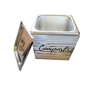 Rustic Wooden Compost Container with Stainless Steel Steam Pan Inside Countertop Kitchen Compost Bin