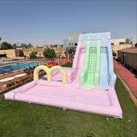 Nouveau toboggan gonflable de couleurs pastel commercial populaire combiné avec double toboggan