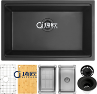 Évier composite noir 8048 de 31 pouces, évier composite en granit blanc, évier simple avec poste de travail, éviers de cuisine