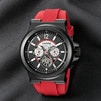 MKOriginals Racing – montre mécanique pour hommes, cadran squelette, chronographe, date de la semaine, bracelet en caoutchouc rouge, étanche, montre-bracelet de Sport pour hommes