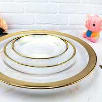 Assiettes de présentation en verre minimalistes, 200 pièces, rondes, pour mariage, avec bord doré, 13 pouces, vaisselle en verre