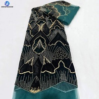 Tissus en velours coloré Sinyafabrics avec broderies de perles et de paillettes, tissus en dentelle de velours de haute qualité avec perles et paillettes pour la couture