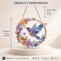 Kit de loisirs créatifs attrape-soleil en diamant DIY, motif colibri et couronne de fleurs, pour décoration de fenêtre et de maison, cadeau artisanal