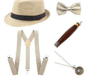 <span class=keywords><strong>Costume</strong></span> de gangster de la fête de Gatsby de 1920, chapeau noir haut de forme vintage, montre de poche, cigare - Product Image 4