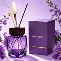 Diffuseur de parfum rectangulaire de luxe violet géométrique, flacon en verre épais antidérapant avec bouchon à vis, personnalisable pour la décoration intérieure et l'aromathérapie