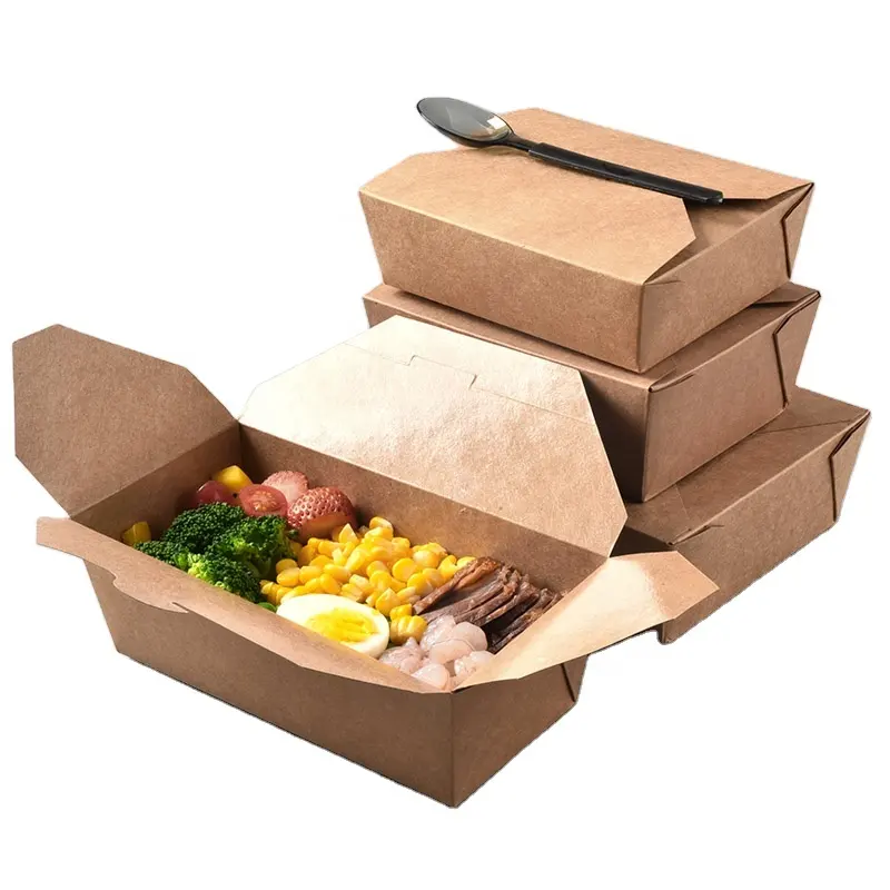 Caja de papel bento desechable para comida rápida, para restaurante, precio al por mayor