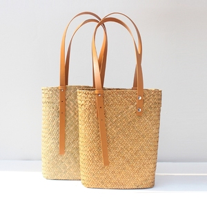 2025 bolsos de mano de paja hechos a mano al por mayor, bolso de compras de <span class=keywords><strong>Rafia</strong></span> de verano, bolsos de playa tejidos de viaje, bolsos de paja para mujer con asa de PU - Product Image 6