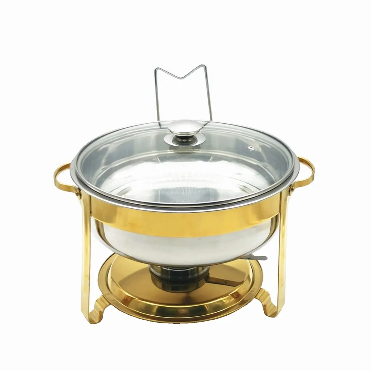 Hot Selling Gold Stainless Steel Chafing Dish Buffet Stove Hotel Warming Stove Round Alcohol Stove Food Heater