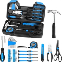 Ensemble d'outils à main de base de 39 pièces avec boîte de rangement pour la maison, le garage, le bureau, le dortoir universitaire - Bleu