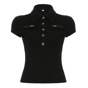 Chemise cargo compressée à manches courtes pour femme, avec poches zippées, couleur unie, coupe ajustée, style streetwear et workwear, vente en gros - Product Image 6