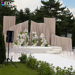 LEDA Modern Wedding Events Wave Shape Wedding Stage Fabric Cover Arch T Shape Metal <b>Backdrop</b> <b>Stand</b> - Product Image 3