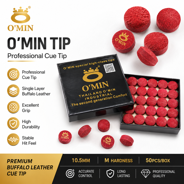 O'MIN Professional 10.5mm Single Layer Buffalo Leather Cue Tip M Hardness Pool Snooker Billiard Cue Tips 50PCS/Box