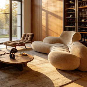 Juego de Sofás Curvos Modernos de Tela, Sofá Redondo Blanco para Sala de Estar, Sofá Semicircular de Estilo Bouclé para Apartamentos Pequeños, Muebles para el Hogar - Product Image 2