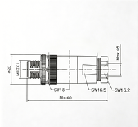Conector de Aviación Macho de 4 Pines M12-P4S-PG9, Impermeable, con Terminal de Tornillo, 630VAC/DC, Acero Inoxidable, Clasificación IP67 para Automatización