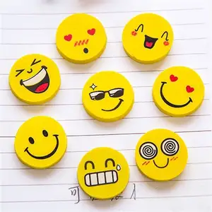 New yellow smiley smile face pencil eraser novelty erasers for kids cute rubber cartoon smiley eraser