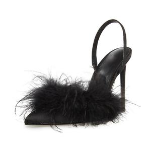 Décolleté con tacco alto da donna scarpe tinta unita punta a punta Slingback sottili <span class=keywords><strong>tacchi</strong></span> alti <span class=keywords><strong>piume</strong></span> Plus SIze scarpe di lusso - Product Image 1