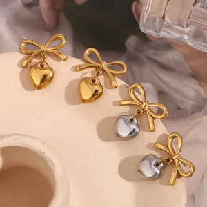 Jewelry Gift Bow Earrings Gold Plated Heart Jewelry Stud Earrings For Women Stainless Steel Jewelry