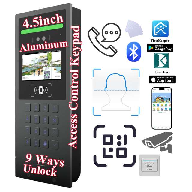 Access Control System Keypad QR Code Face Recognition Access Control 4.5 Inch Video Door Phone Doorphone Video Intercom System