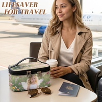 Bolsa Organizadora de Maquillaje Multifuncional de Doble Capa de Cuero PU con Impresión de Foto Personalizada, Bolsa de Almacenamiento de Cosméticos de Viaje de Gran Capacidad