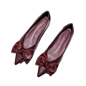 2026 New Summer Autumn Solid High Quality Elegant <b>Flat</b> Bow Tie Fashion Shoes Women Slip-On <b>Pointed</b> <b>Toe</b> Design PU Insole Rubber - Product Image 1