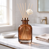 Vente en gros de flacons diffuseurs en verre ambré de 150 ml et 200 ml avec bouchon en métal doré, fond épais, flacon aromatique vide pour décoration de cadeaux