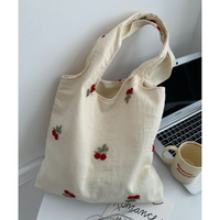 Sac fourre-tout en toile brodé transparent à motif cerise, grande capacité, pour étudiantes, sac à bandoulière pour femme, idéal pour les trajets quotidiens et le travail