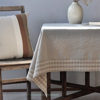 Nappe en coton et lin à carreaux, texture premium, style japonais et nordique, nappe rectangulaire et ronde en lin pour la maison