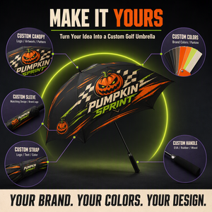 Parapluie de golf personnalisé en forme de citrouille d'Halloween, grand parapluie promotionnel coupe-vent, logo imprimé sur mesure, OEM ODM - Product Image 1