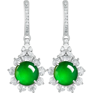Authentic natural A-grade jadeite green sunflower earrings made of ice-grade jade. Fashionable and simple women's earrings - Product Image 4