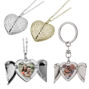 Valentine's Day Hot Transfer Angel Wings Lovers Heart Ladies Waterproof Pendants For Necklace