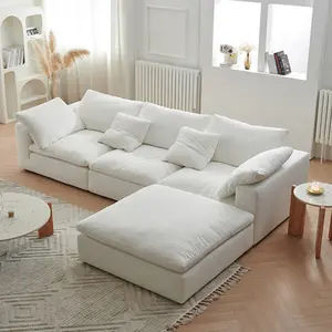 Sofa Cloud Modern nyaman isi bulu modular, sofa bagian krim sudut modular putih untuk ruang tamu