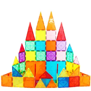 Mainan Konstruksi Edukatif Playmager Anak-anak Blok Bangunan Magnetik Plastik untuk Dijual Ubin Magnetik 3D Bening
