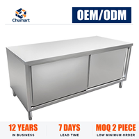 Armoire de travail coulissante à double porte en acier inoxydable, table de travail pour cuisine commerciale, armoire de rangement pour restaurant, hôtel