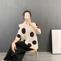 Chaqueta de Mujer con Estampado de Lunares, Talla Grande, Transpirable, Delgada, Ecológica, Informal, de Verano, con Cuello Alto y Pliegues, Estilo Cardigan