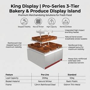 Présentoir de boulangerie modulaire double face tendance, îlot <span class=keywords><strong>à</strong></span> 3 niveaux avec étagères <span class=keywords><strong>à</strong></span> <span class=keywords><strong>pain</strong></span> étagées et paniers métalliques en acier robuste de 1,2 mm, montage rapide - Product Image 1