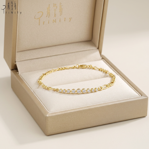 Exclusive Hong Kong Fine Jewelry Wholesaler 18K Yellow <b>Gold</b> Natural Diamond Figaro Chain Stackable Bracelet Gift For Women Wear - Product Image 6