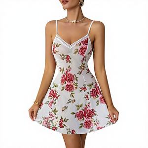 Logo personalizzato in raso Lingerie Sexy per donne Mature elegante elastico in vita camicia <span class=keywords><strong>da</strong></span> <span class=keywords><strong>notte</strong></span> con bretelle in pizzo elegante per l'estate - Product Image 1