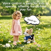 Tumama Chien Corgi Interactif Musical pour Enfants, Jouet Électronique en Peluche Robot Chiot à Commandes Vocales pour Garçons et Filles