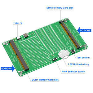 Tarjeta de Prueba de Memoria <span class=keywords><strong>RAM</strong></span> <span class=keywords><strong>DDR4</strong></span> y DDR5 para Portátiles, Tipo-C / Alimentada por Batería de Botón, Indicador LED para Detección de Fallos de Memoria SO-DIMM - Product Image 2