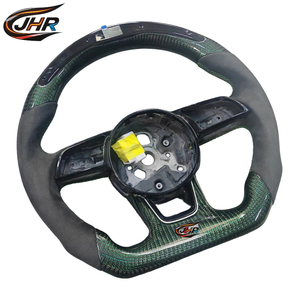 Volant en fibre de carbone avec LED pour <span class=keywords><strong>Audi</strong></span> B9 A4 A5 <span class=keywords><strong>TT</strong></span> A1, cuir <span class=keywords><strong>vert</strong></span> argenté, sport personnalisé, compatible OEM - Product Image 2