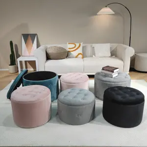 Muebles <span class=keywords><strong>Bailey</strong></span>, botón con mechones personalizado, almacenamiento moderno redondo, taburete tapizado otomano, puf para sala de estar - Product Image 1