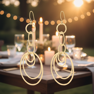 Boucles d'oreilles pendantes géométriques dorées modernes, multicouches, à anneaux multiples, bijoux fantaisie tendance pour femmes - Product Image 1